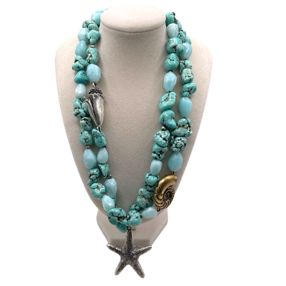 🎉 HP! ❤️ Lucky Brand Turquoise Starfish x Shell Statement Necklace - Picture 5 of 5